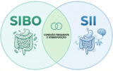 Diagrama de intersecção ilustrando a Diferença entre SIBO e SII e a conexão frequente entre estas condições digestivas.