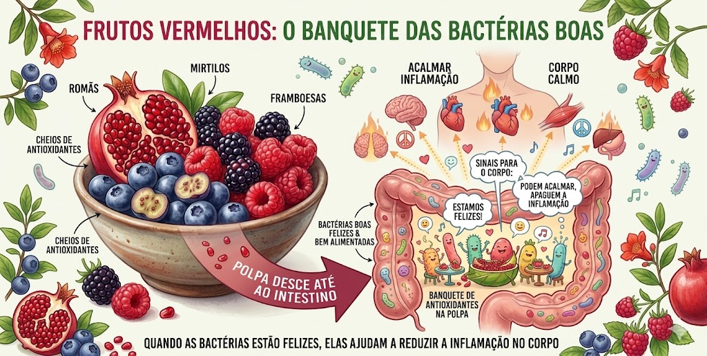SIBO e Inflamação: Como Os Alimentos Anti-Inflamatórios Ajudam em Tratamentos Frutos vermelhos fornecem um banquete de antioxidantes que tornam as bactérias intestinais felizes e combatem a inflamação corporal.