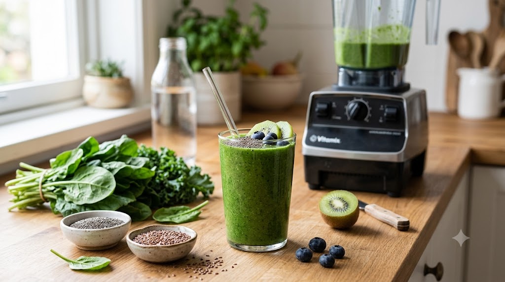 Batido Verde Anti-Inflamatório Rico em Ómega-3 em Receitas Receita de batido verde anti-inflamatório ideal para SIBO. Use o poder do Ómega-3 para acalmar o intestino. Aprenda a dose certa e como preparar.