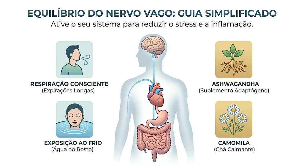Como Ativar o Nervo Vago para Combater o SIBO e Reduzir a Inflamação em Tratamentos Guia sobre como ativar o nervo vago através de respiração, exposição ao frio e suplementos naturais.