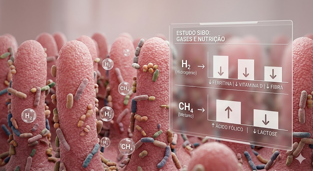 Sabia que o Tipo de SIBO Determina as Suas Deficiências Nutricionais? em Notícias Ilustração 3D do intestino mostrando a relação entre os tipos de SIBO e deficiências nutricionais.